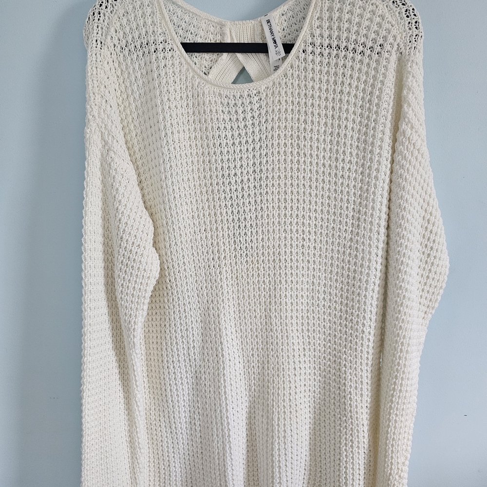 Bethany Mota Cream Crew Neck Sweater And Open Back w/ Bow Details